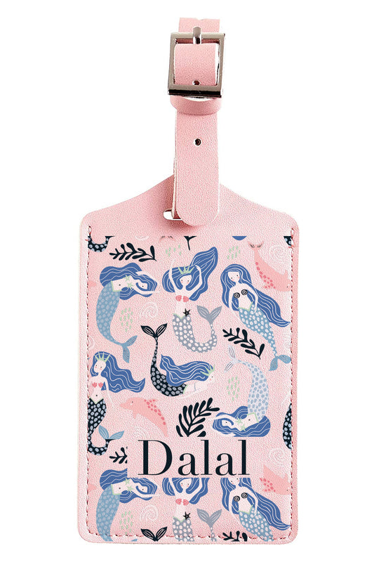 Mermaid Leather Luggage Tag in Pink
