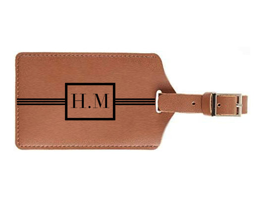 Modern Lines Leather Luggage Tag in Camel