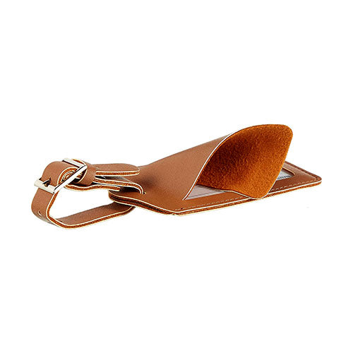 Modern Lines Leather Luggage Tag in Camel