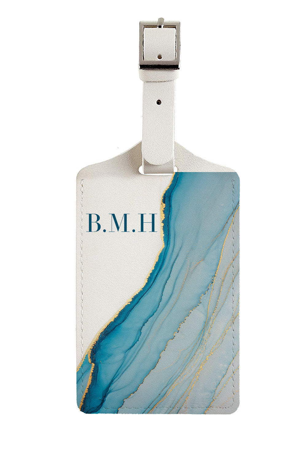 Blue Marble Effect Luggage Leather tag in White